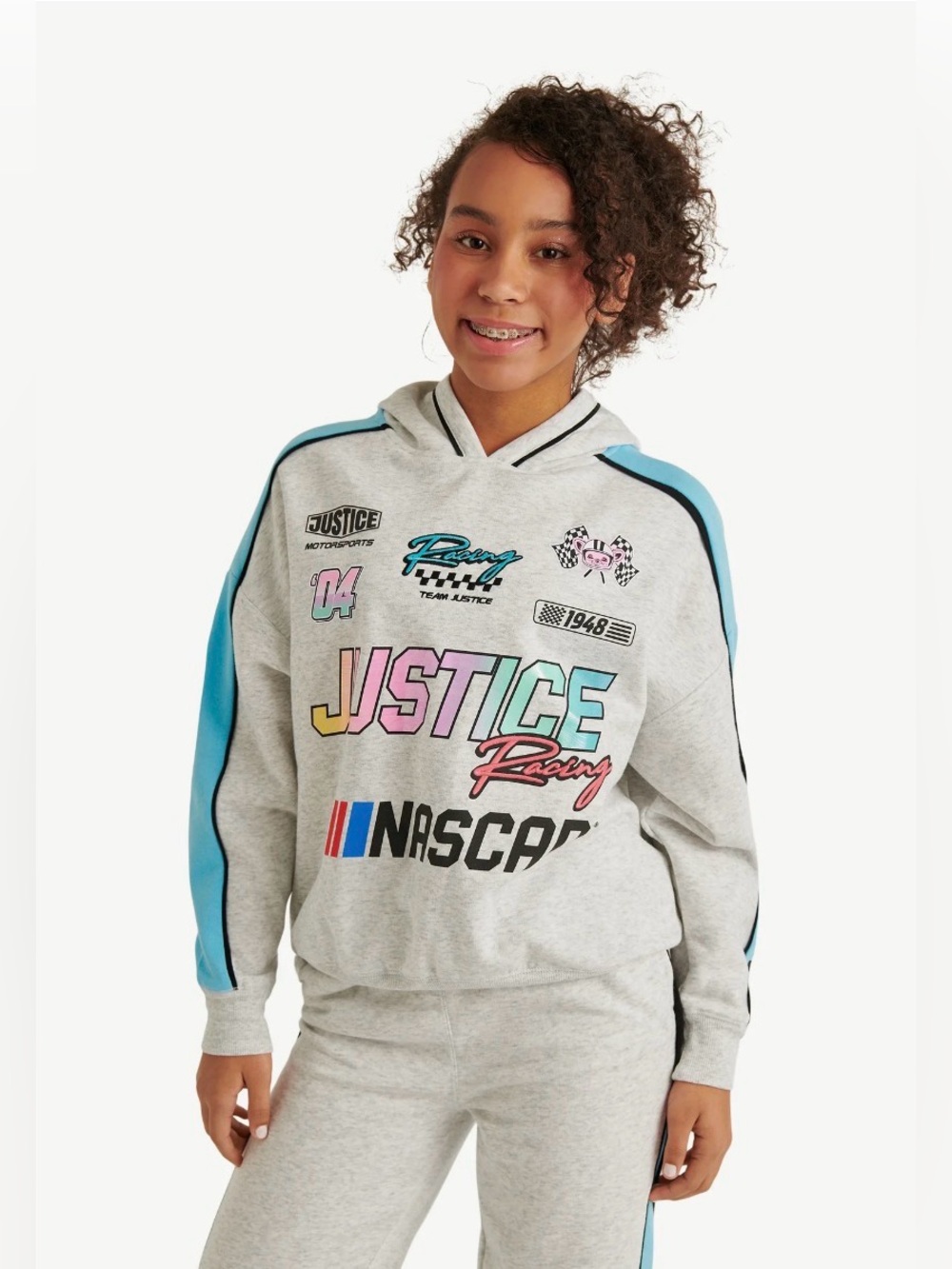 Justice Girls' Gray & Blue Racing Hoodie - Justice Racing NASCAR
